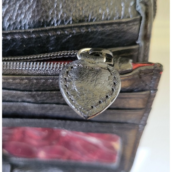 Brighton Pebbled Leather  Faux Alligator Black Brown Crossbody Bag Wallet - Picture 10 of 15